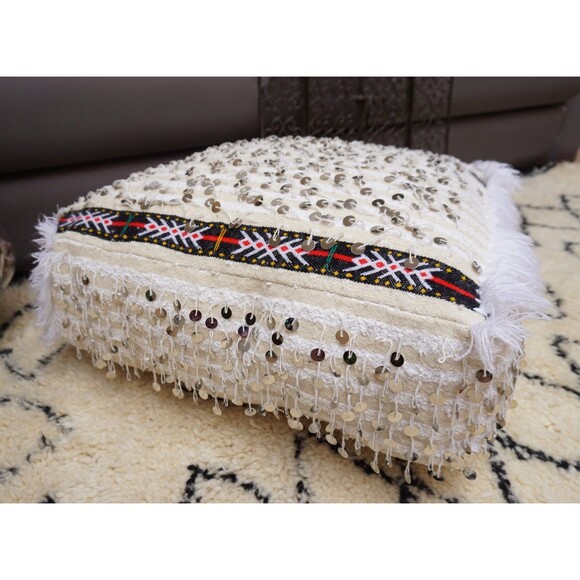 Handira Pouf, Handmade Floor Pillow, Berber Ottoman Pouf Moroccan 03YL0409 - Picture 4 of 10